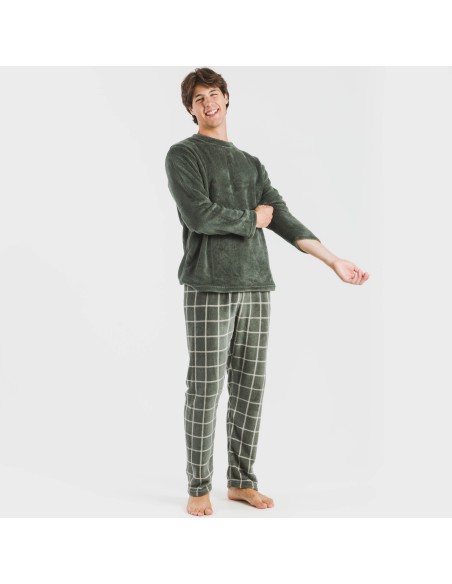Pijama coral hombre Cuadro Andino verde caceria
