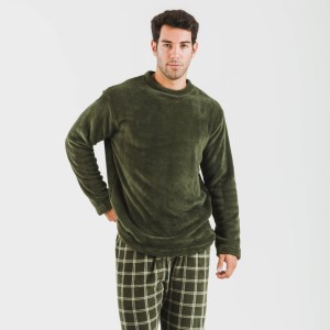 Pijama coral hombre Cuadro Nitari verde caceria