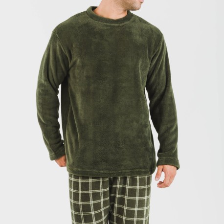 Pijama coral hombre Cuadro Nitari verde caceria