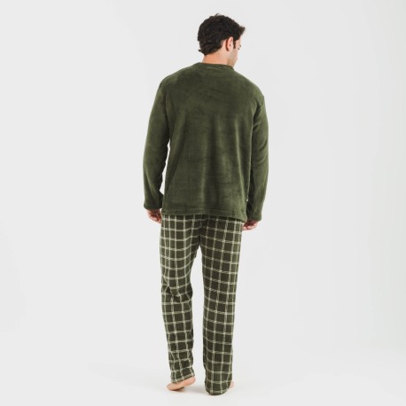 Pijama coral hombre Cuadro Nitari verde caceria