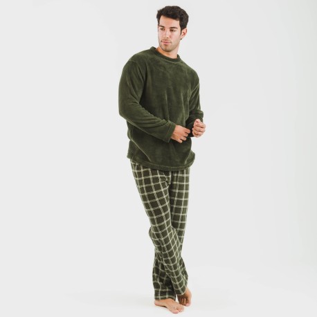 Pijama coral hombre Cuadro Nitari verde caceria