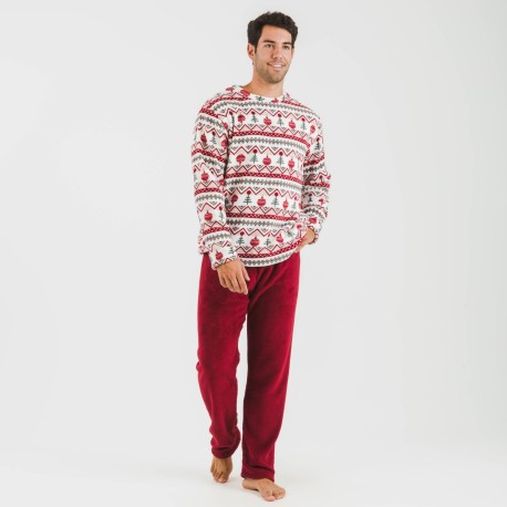 Pijama coral hombre Joshie burdeos