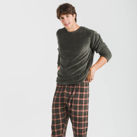 Pijama coral hombre Cuadro Nelby verde caceria