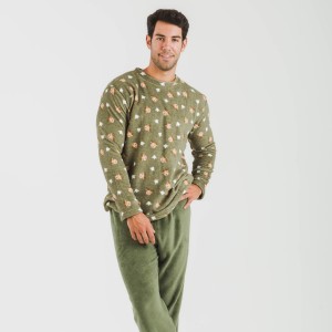 Pijama coral hombre Tatini verde caceria 2
