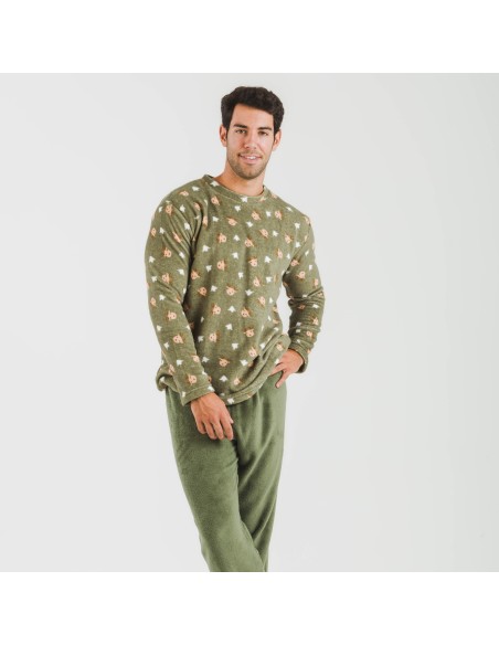 Pijama coral hombre Tatini verde caceria