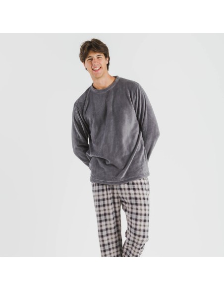 Pijama coral hombre Cuadro Javier gris
