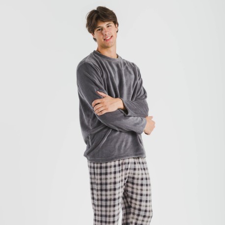 Pijama coral hombre Cuadro Javier gris