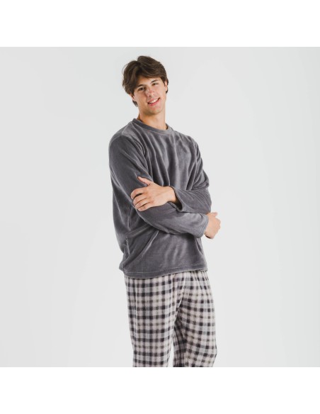 Pijama coral hombre Cuadro Javier gris