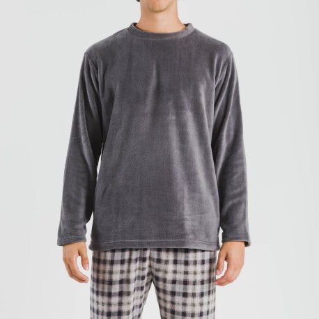 Pijama coral hombre Cuadro Javier gris