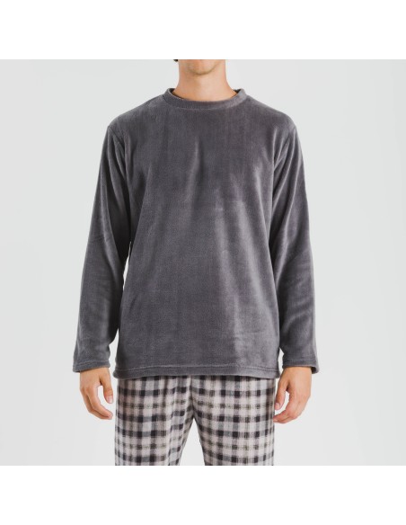 Pijama coral hombre Cuadro Javier gris