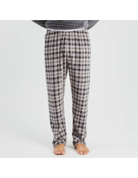 Pijama coral hombre Cuadro Javier gris
