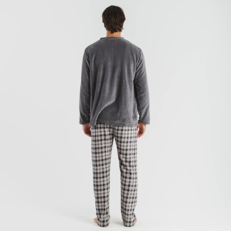 Pijama coral hombre Cuadro Javier gris