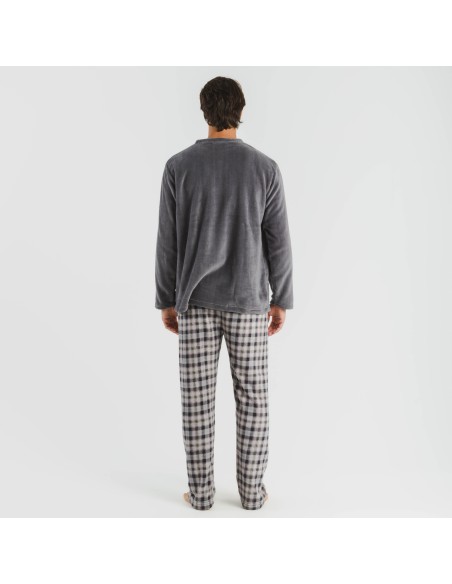 Pijama coral hombre Cuadro Javier gris