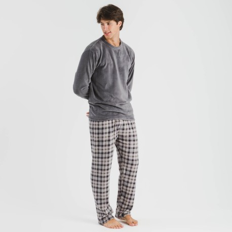 Pijama coral hombre Cuadro Javier gris