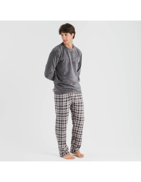 Pijama coral hombre Cuadro Javier gris