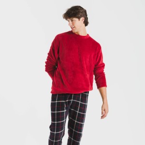 Pijama coral hombre Cuadro Gaston burdeos 2