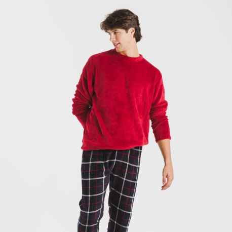 Pijama coral hombre Cuadro Gaston burdeos