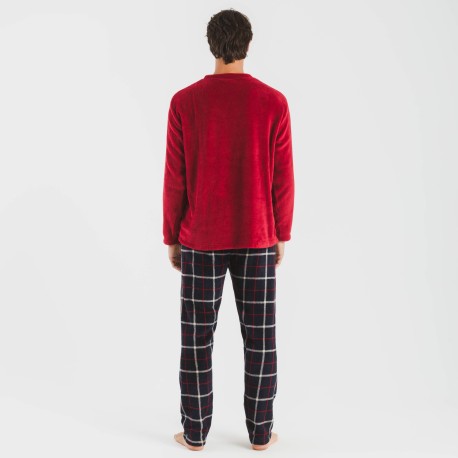 Pijama coral hombre Cuadro Gaston burdeos