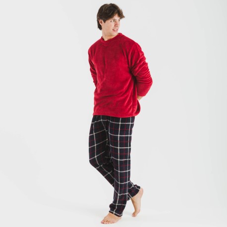 Pijama coral hombre Cuadro Gaston burdeos