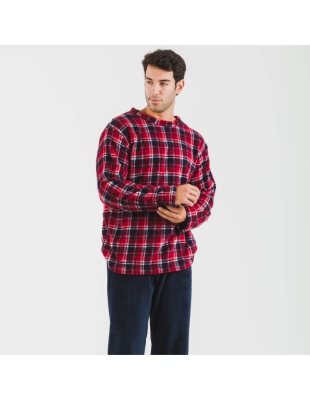 Pijama coral hombre Cuadro Cocoro azul marino