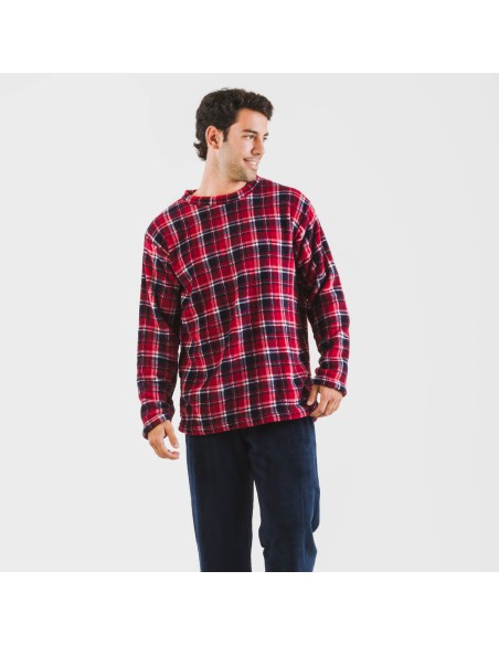 Pijama coral hombre Cuadro Cocoro azul marino