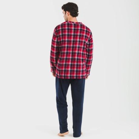 Pijama coral hombre Cuadro Cocoro azul marino