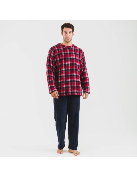 Pijama coral hombre Cuadro Cocoro azul marino