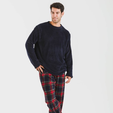 Pijama coral hombre Cuadro Jairo azul marino