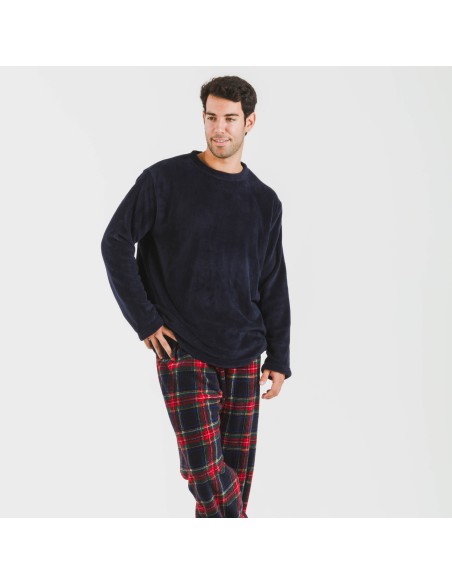 Pijama coral hombre Cuadro Jairo azul marino