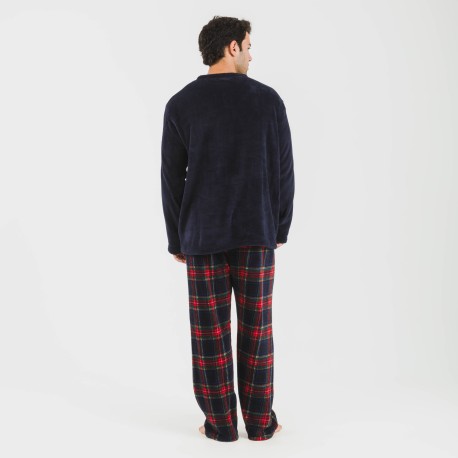 Pijama coral hombre Cuadro Jairo azul marino