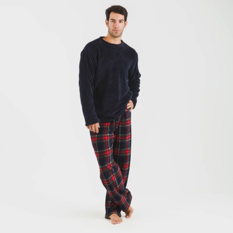 Pijama coral hombre Cuadro Jairo azul marino