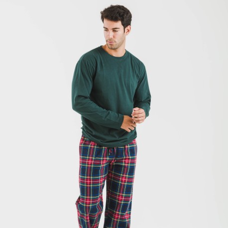 Pijama hombre franela Cuadro Jairo verde
