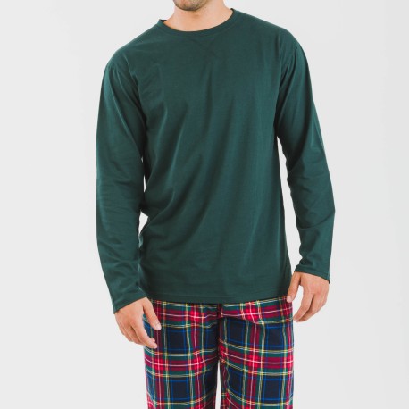 Pijama hombre franela Cuadro Jairo verde