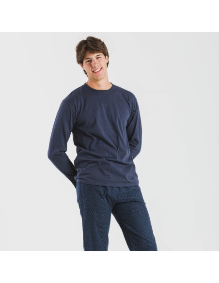 Pijama hombre franela Polo azul marino