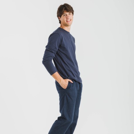 Pijama hombre franela Polo azul marino