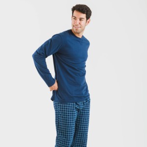 Pijama hombre franela Cuadro Edesia azul 2