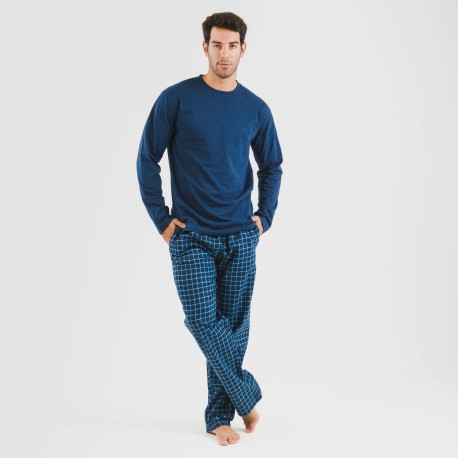 Pijama hombre franela Cuadro Edesia azul
