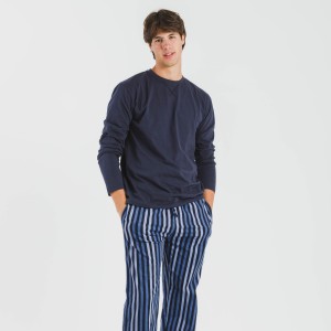 Pijama hombre franela Raya Vinicius azul
