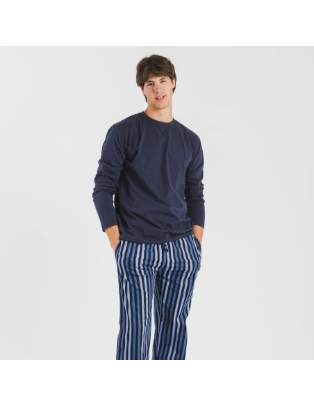Pijama hombre franela Raya Vinicius azul