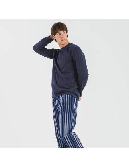 Pijama hombre franela Raya Vinicius azul