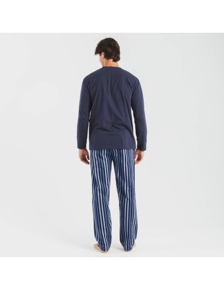 Pijama hombre franela Raya Vinicius azul