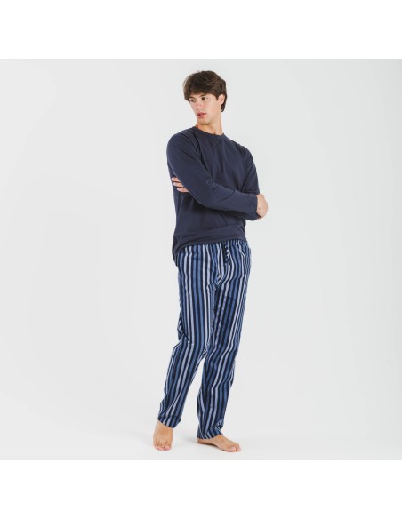 Pijama hombre franela Raya Vinicius azul