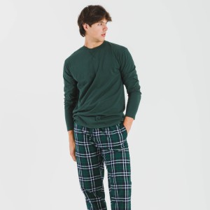 Pijama hombre franela Cuadro Guelo verde