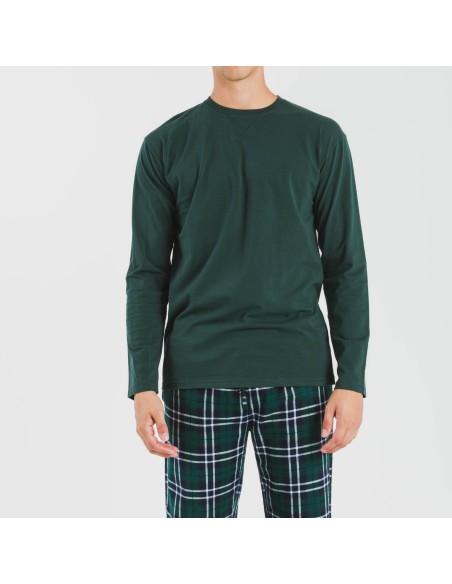 Pijama hombre franela Cuadro Guelo verde