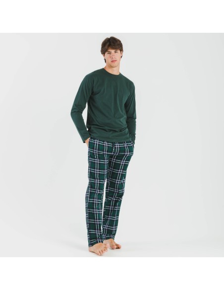 Pijama hombre franela Cuadro Guelo verde