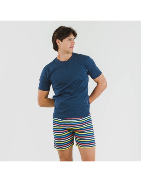 Pijama corto algodón hombre Flax azul