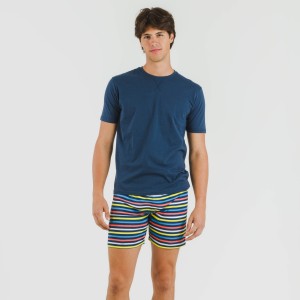 Pijama corto algodón hombre Flax azul 2