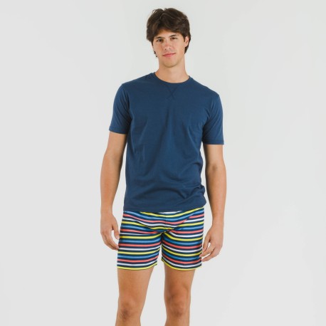 Pijama corto algodón hombre Flax azul