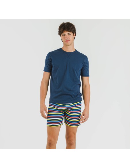 Pijama corto algodón hombre Flax azul