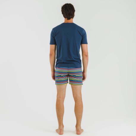 Pijama corto algodón hombre Flax azul